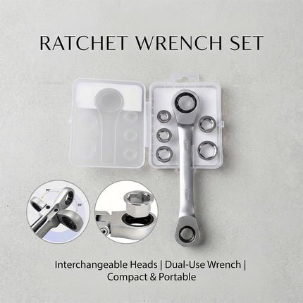 Ratchet Wrench Socket Set 6pcs Dual Ring 72 Tooth Chrome Vanadium Bike Car
