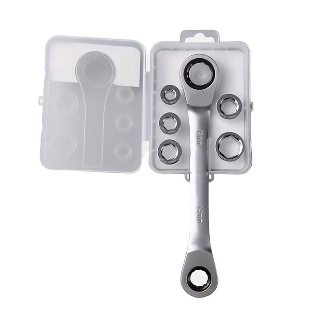 Ratchet Wrench Socket Set 6pcs Dual Ring 72 Tooth Chrome Vanadium Bike Car
