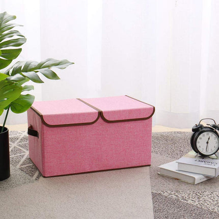 Large Foldable Cotton Linen Double Lid Storage Box Clothing Organizer for Dormitory