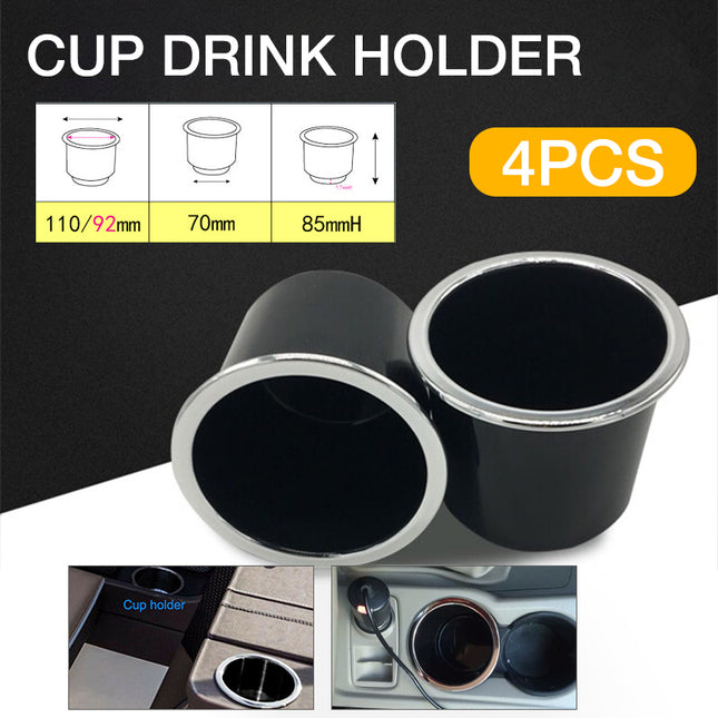 4PCS Plastic Recessed Cup Drink Holders Black Drop In Style for Car Boat Marine RV