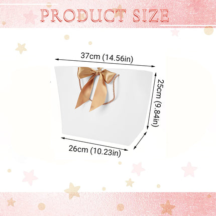 50PCS Paper Gift Bags with Ribbon Bow Handle 19x9x20cm White or Pink