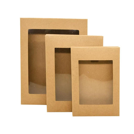 50PCS Kraft Paper Gift Boxes with PVC Window White Black Bakery Packaging Carton