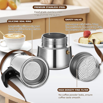 300ml Stainless Steel Moka Pot Coffee Maker Espresso Maker Durable HeatResistant