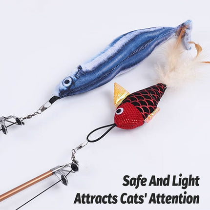 Retractable Feather Cat Play Stick Interactive Cat Fishing Rod Toy Durable