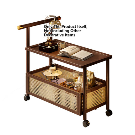 Bamboo Mobile Coffee Table with Wheels Movable Living Room Bedroom Space Saving