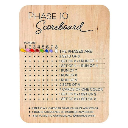 Phase 10 Score Board Wooden Phase 10 Scorecard Reusable for Family Game Tabletop