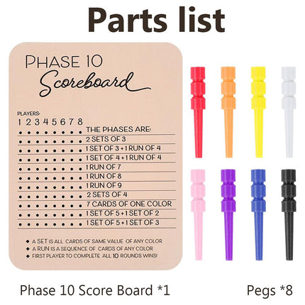 Phase 10 Score Board Wooden Phase 10 Scorecard Reusable for Family Game Tabletop