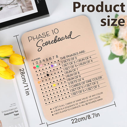 Phase 10 Score Board Wooden Phase 10 Scorecard Reusable for Family Game Tabletop