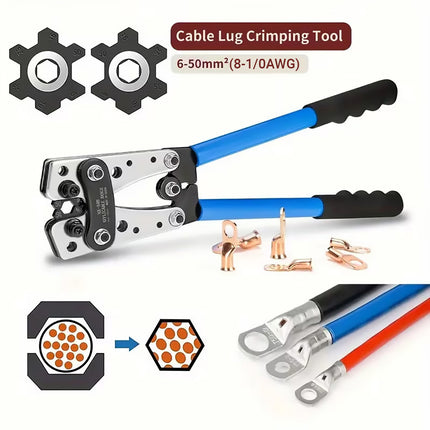 Heavy Duty Cable Lug Crimping Tool Wire Terminal Crimper 360 Rotating Dies