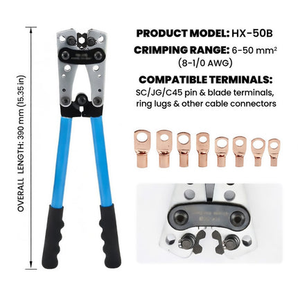 Heavy Duty Cable Lug Crimping Tool Wire Terminal Crimper 360 Rotating Dies
