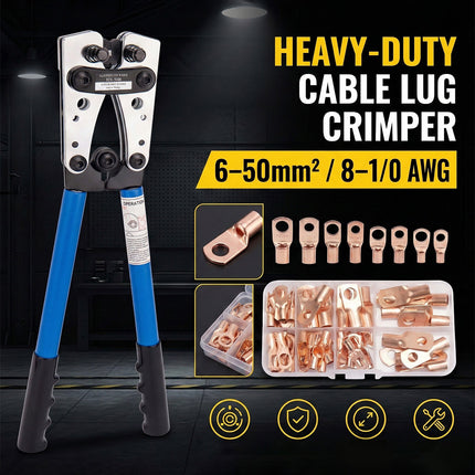 Heavy Duty Cable Lug Crimping Tool Wire Terminal Crimper 360 Rotating Dies