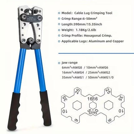 Heavy Duty Cable Lug Crimping Tool Wire Terminal Crimper 360 Rotating Dies
