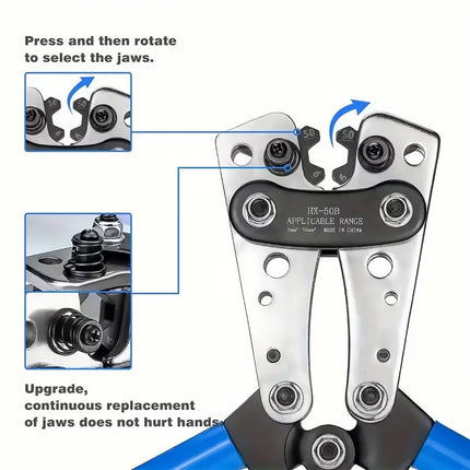 Heavy Duty Cable Lug Crimping Tool Wire Terminal Crimper 360 Rotating Dies