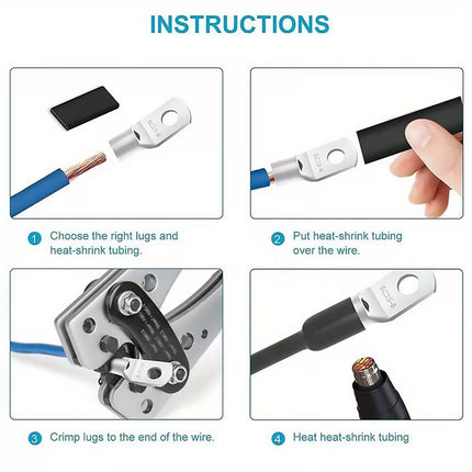 Heavy Duty Cable Lug Crimping Tool Wire Terminal Crimper 360 Rotating Dies