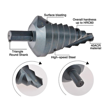 Spiral Nitriding Step Drill Bit Multi Hole Cutter 10-45mm 8 Step Sizes Cutting