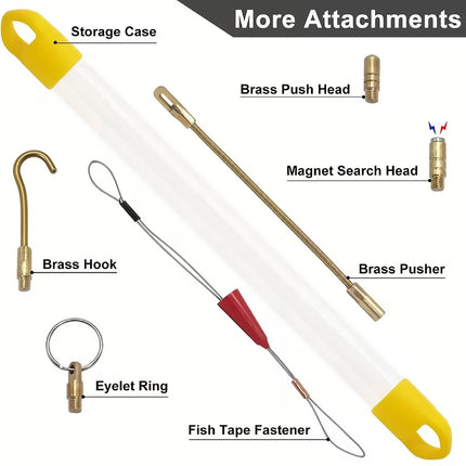 Fiberglass Conduit Wire Puller Kit 10 Rods Fish Tape Electrician Cable Running