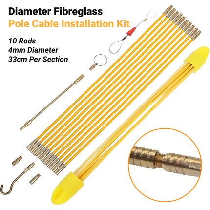 Fiberglass Conduit Wire Puller Kit 10 Rods Fish Tape Electrician Cable Running