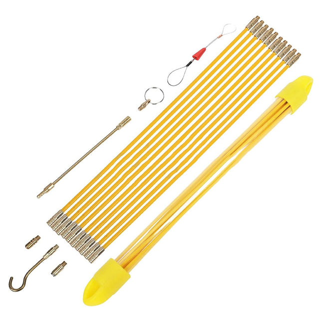 Fiberglass Conduit Wire Puller Kit 10 Rods Fish Tape Electrician Cable Running
