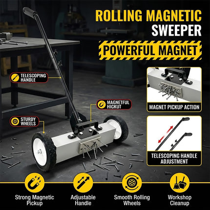 Push Magnetic Floor Sweeper Telescoping Handle Workshop Nail Debris Pickup