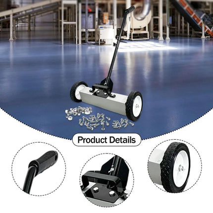 Push Magnetic Floor Sweeper Telescoping Handle Workshop Nail Debris Pickup