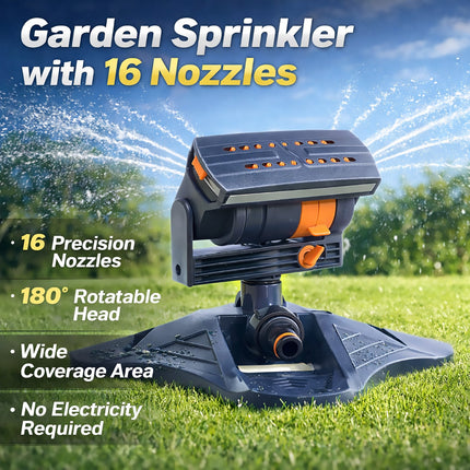 16 Nozzle Oscillating Lawn Sprinkler Adjustable Garden Yard Watering System