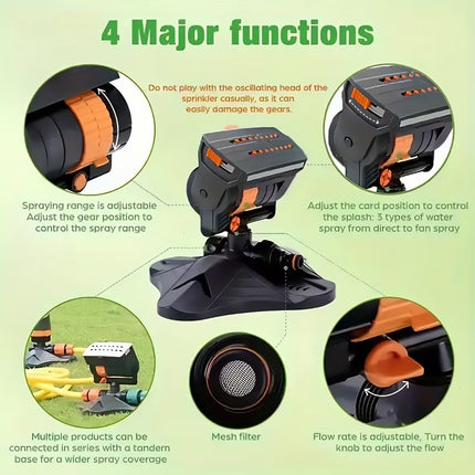 16 Nozzle Oscillating Lawn Sprinkler Adjustable Garden Yard Watering System