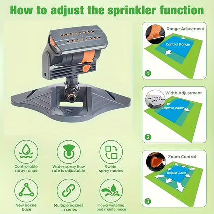 16 Nozzle Oscillating Lawn Sprinkler Adjustable Garden Yard Watering System