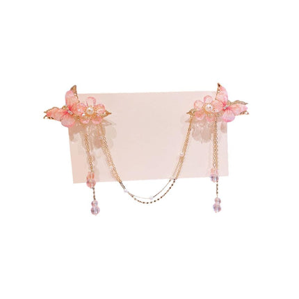 2Pcs Hanfu Flower Hair Clip Pearl Tassel Butterfly Hairpin Female/Children Party - Aimall