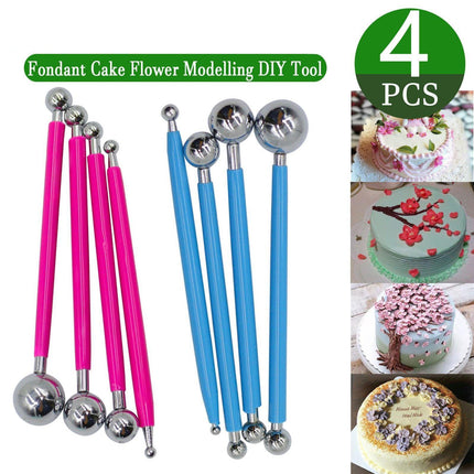 4X Fondant Cake Flower Decorating Clay Sugarcraft Ball Engraved Embossing Stick - Aimall