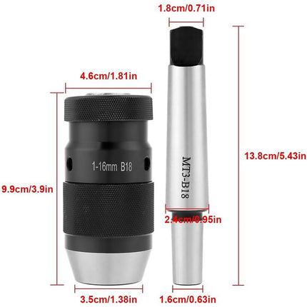 Self Tightening Keyless Drill Chuck MT3 B18 Arbor High Precision Industrial