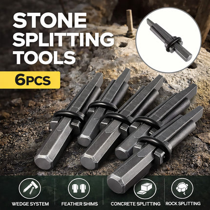 6 Piece Stone Splitting Wedge Feather Shim Kit Granite Rock Concrete Mason Tool