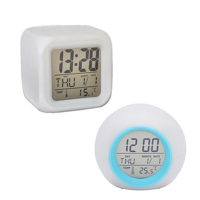 7 Colours Changing Digital Clock Temperature Light Cube Desk Kids Wake Up Alarm - Aimall