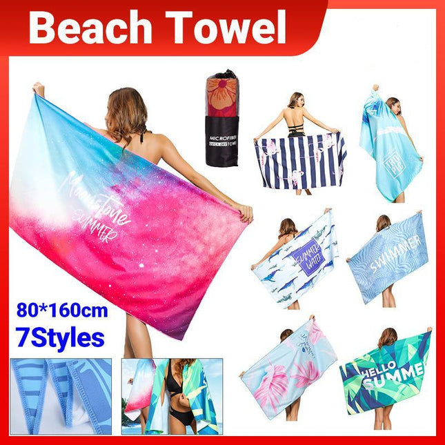 Sand Free XL Beach Towel + Bag Quick Dry Microfibre Compact Light Swimming - Aimall