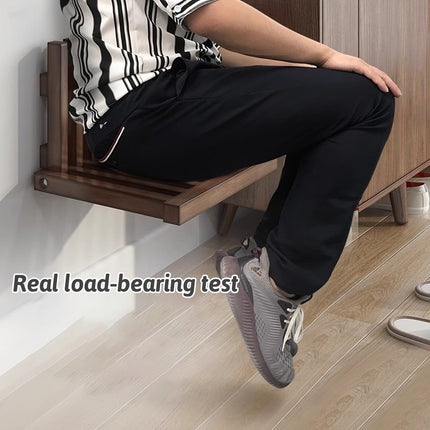 Solid Wood Wall Mounted Foldable Shoe Bench for Entryway Hallway Space Saving