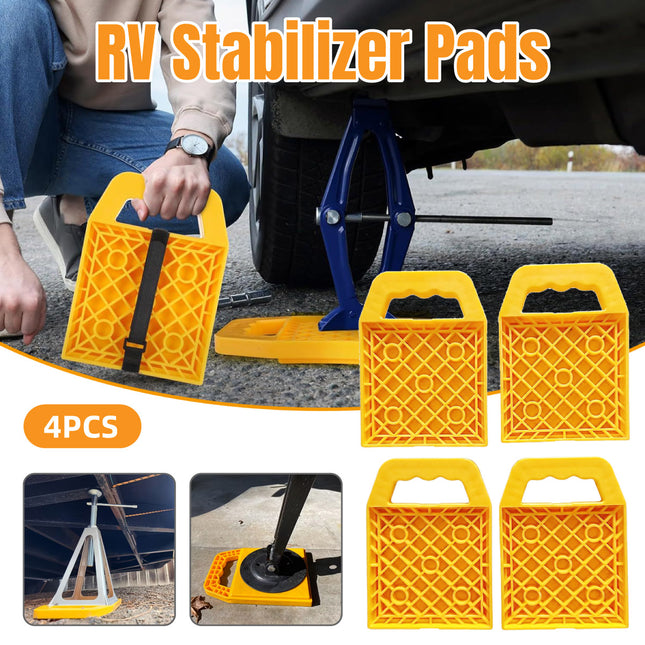 Set of 4 RV Leveling Blocks Stackable Caravan Jack Stabiliser Pads with Handle