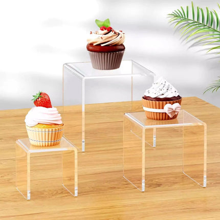3PCS Clear Square Acrylic Display Stands for Jewelry Rings Watches Dessert Use