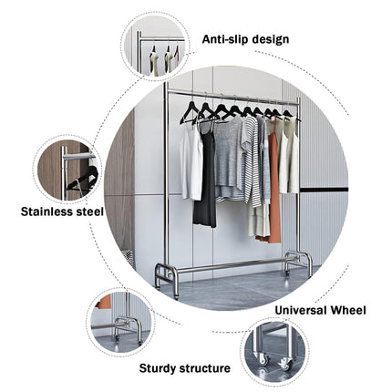 Floor-Standing Mobile Garment Rack with Wheels Clothes Display Stand Sturdy