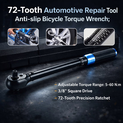 Adjustable Torque Wrench 72 Tooth Ratchet Automotive Bicycle Mechanic Tool