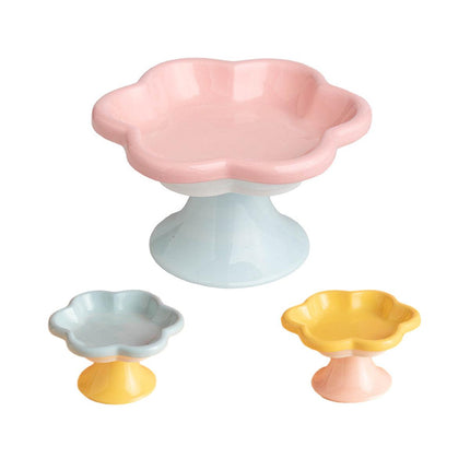 Flower Ceramic Cat Bowl Pet Food Bowl Snack Tray for Cats and Small Pets Feeding