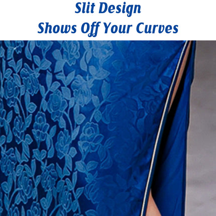 Blue Cheongsam Dress Long Retro Elegant Style Traditional Chinese Qipao Vintage