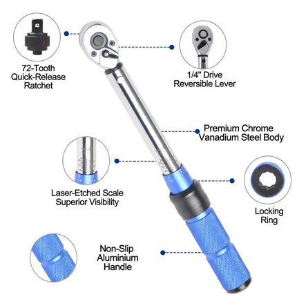 32 Piece Torque Wrench Set Sockets Bits Chrome Vanadium Automotive Mechanic Kit