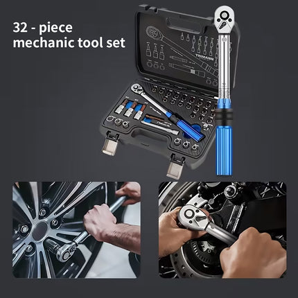 32 Piece Torque Wrench Set Sockets Bits Chrome Vanadium Automotive Mechanic Kit