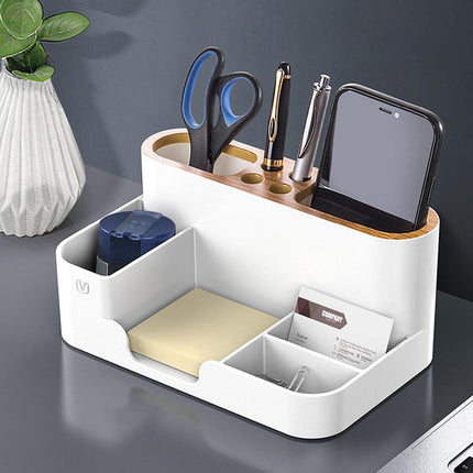 Office Organizer Pen Holder with Slots for Pens Phone Cards Remote Sticky Notes