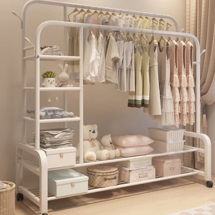 Double Row Floor-Standing Clothes Rack Space Saving for Bedroom Clothes Storage