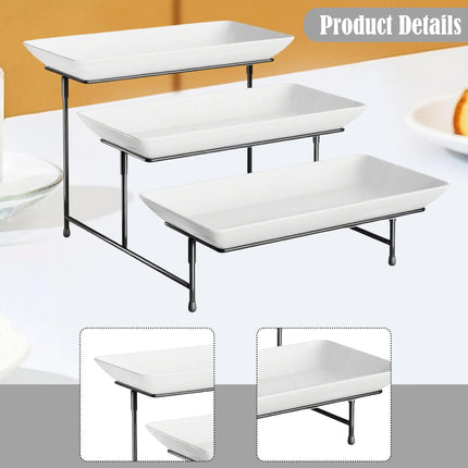 3 Tier Display Stand Black Metal Frame White Trays for Party Wedding Catering