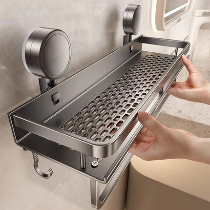 Suction Cup Rack Space Aluminum For Bathroom Washstand Toilet Hole Free Storage