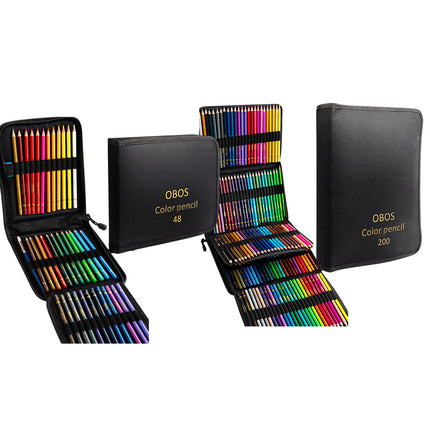48 or 200 Colours Oil-Based Coloured Pencils Set with Case Non-Toxic