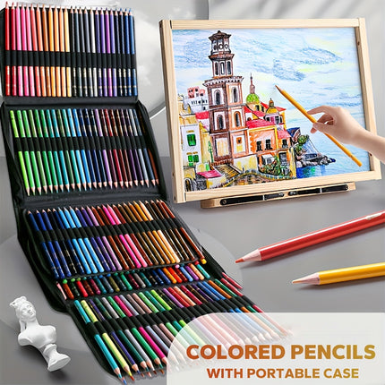 48 or 200 Colours Oil-Based Coloured Pencils Set with Case Non-Toxic