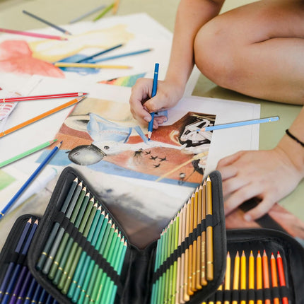 48 or 200 Colours Oil-Based Coloured Pencils Set with Case Non-Toxic