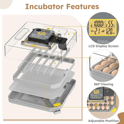 Egg Incubator Automatic Temperature Control 48 Eggs Large Capacity Farm Home Use